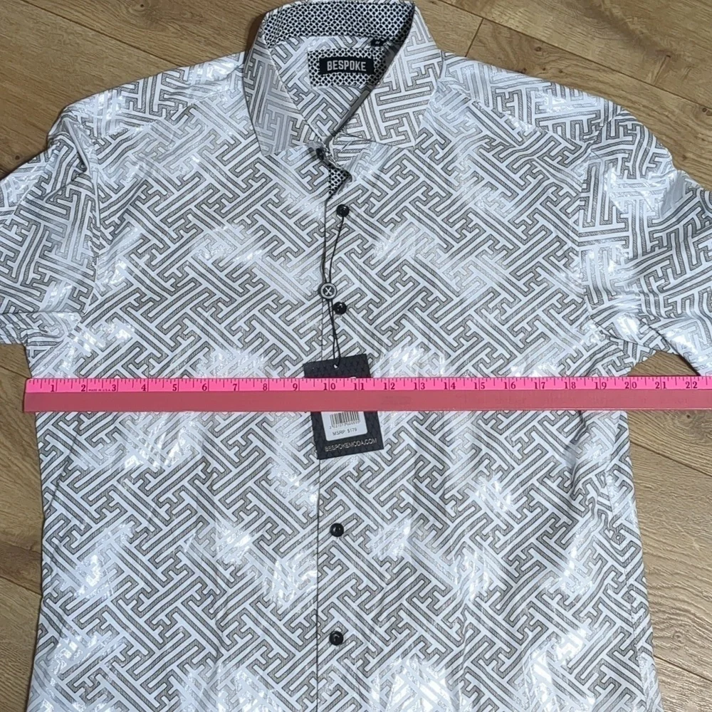 Bespoke Moda Maze Pattern Metallic Long Sleeve Men's dress shirt Size Medium NWT